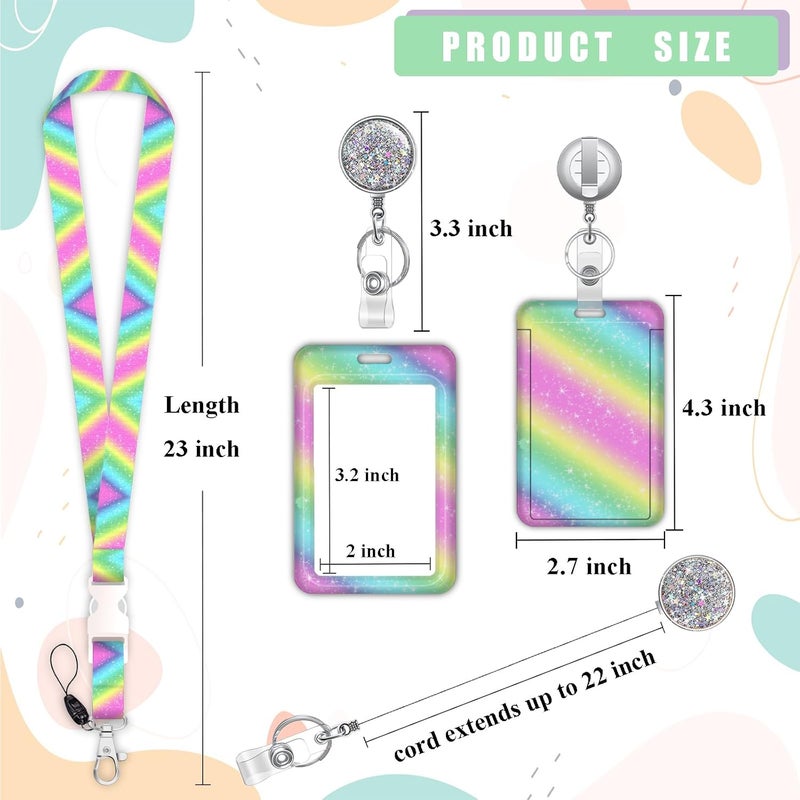Boutilon ID Badge Holder with Lanyard,Retractable ID Badge Card Holders Detachable Neck Lanyard Strap with Badge Reel and Vertical ID Holder for Nurse Students Teachers Office Staff(Multi Colored Stars) - Image 2